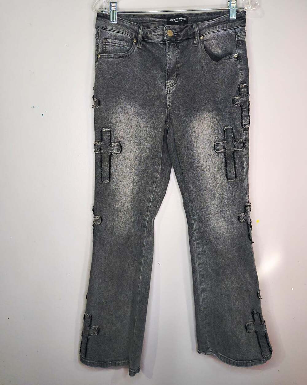 Ashley Mason Premium Women's Slim Bootcut Jeans Gray Charcoal Wash 29 cross Y2K